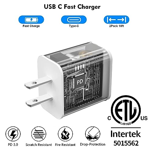 Enhanced Speed and Versatility: Dual-Pack Fast Charging i Phone Charger with 6 FT USB-C to Lightning Cable – Compatible with i Phone 14 Pro Max, 14 Plus, 13 Pro, 12 Mini, 11, XS, XR, X & i Pad – Efficient Power Delivery for Home and Travel