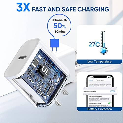 Apple MFi Certified 20 W PD Wall Charger with 3 FT USB C to Lightning Cable – Ultra-Fast Charging Solution for i Phone 14 Pro Max, 14, 13 Mini, 12, 11, XR, XS Max, i Pad Air 3, and Air Pods – Compact & Travel-Friendly Design for Enhanced Device Compatibility and Efficiency