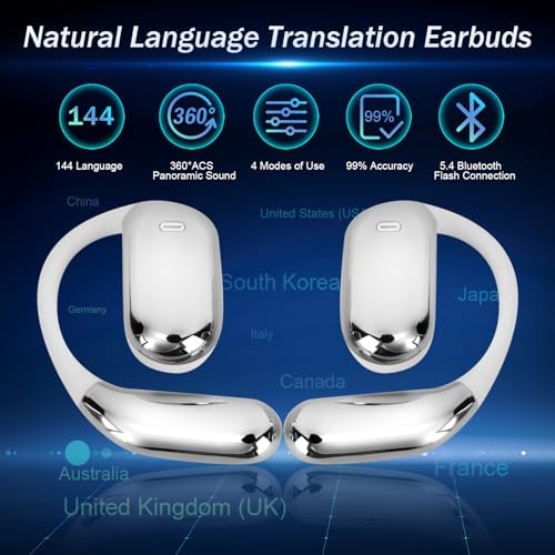 Revolutionize Your Global Conversations with AI Translation Earbuds: Instantaneous 144 Language Support, Cutting-Edge Bluetooth 5.4 Technology, IPX5 Sweatproof Design for Active Lifestyles, LED Battery Indicator – Perfect for Travelers, Professionals, and Multilingual Aficionados (Black)