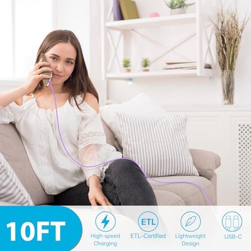 30 W Ultra-Fast USB C Wall Charger with 10 FT Cable in Stylish Purple Gradient | Rapid Charging Solution for Phone 15 Series & S24 Ultra Plus | Compact & Versatile Power Adapter for Modern Devices