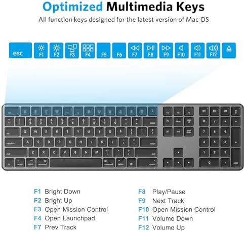 OMOTON Bluetooth Wireless Keyboard for Mac – Ergonomic Design with Numeric Keypad, Rechargeable Battery, Sleek Black & Grey Finish – Enhanced Compatibility for Mac Book Pro, Air, i Mac, Mac mini, and PC Users – Experience Unmatched Typing Speed and Comfort