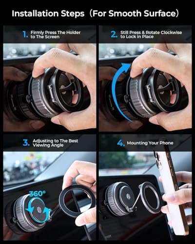2025 Upgraded Vacuum Magnetic Car Phone Holder [89+LBS Suction/2800gf Magnet], Suction Cup Phone Mount, Ultra-Strong Magnetic Stand for Car/Mirror/Gym/Kitchen/iPhone16 15 14 13 12, Silver – Enhanced Compatibility and Speed