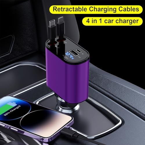 Ultimate 4-in-1 Retractable Car Charger for Galaxy & Pixel Devices – 60 W Fast Charging with Dual USB Ports and Tangle-Free Cable Design for Enhanced Convenience and Performance