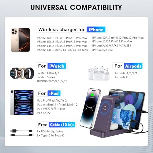 Revolutionize Your Charging Routine with the 5-in-1 Wireless Charging Station for i Phone – Fast, Efficient Dock for i Phone 16, 15, 14, 13, 12 Pro Max, Apple Watch, and Air Pods – Enhanced Compatibility, Intelligent Power Delivery, and Sleek Design for Clutter-Free Convenience