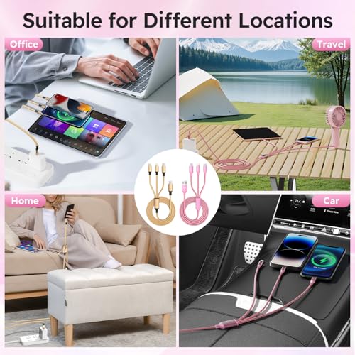 240 W 4-in-1 Braided Charging Cable: Ultimate Fast Charge Solution with E-Mark Chip for i Phone, i Pad, Mac Book & Android Devices (5 FT) – Durable Multi-Connector Cord for Seamless Device Compatibility and Superior Performance