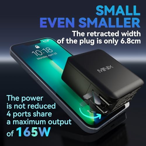 MINIX 165 W Ga N II USB-C Power Adapter – Ultra-Compact 140 W Fast Charging Station with 4 Ports for Multi-Device Connectivity – Essential PD3.1 Charger for Mac Book Pro, i Phone 15 Series, Galaxy S24 Ultra & i Pad Air – Lightweight Travel Companion for Quick Power Solutions