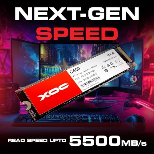 XOC G400 512 GB NVMe Gen4 SSD – Ultra-Fast 5200 MB/s Read Speed for Unmatched Gaming & Content Editing Performance – M.2 PCIe 4.0 Internal Drive with Enhanced Compatibility & Superior Thermal Management