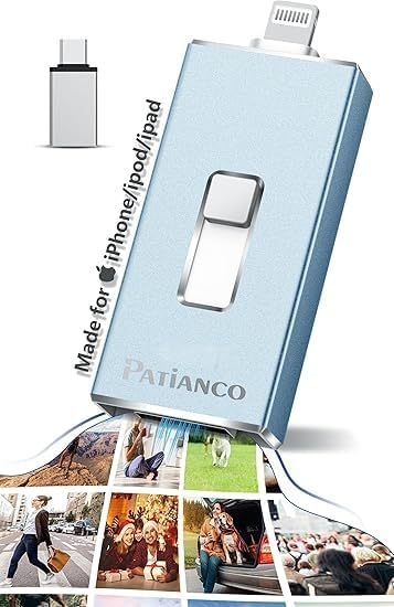 Patianco 512 GB MFi Certified USB Flash Drive for i Phone/i Pad – Lightning Connector & USB 3.0 – Ultra-Fast 100/625 MB/s Transfer Speeds – Portable, High-Capacity Photo Stick in Eye-Catching Blue – Effortless Backup & Storage Solution for Apple Users