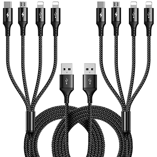 RULUS 10 ft 4-in-1 Braided USB Charging Cable Duo – Fast Charge Multiple Devices with Universal Compatibility for Phones, Tablets & More – Durable, Tangle-Free Design for Home, Office & Travel Use