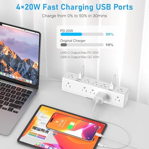 VILONG 40 W Fast Charging Station – Advanced Desk Clamp Power Strip with 8 USB Ports (4 USB-C) and 10 AC Outlets – Perfect for Home & Office Use with 10 Ft Cord – Secure Mount Surge Protector for Clutter-Free Charging Solutions