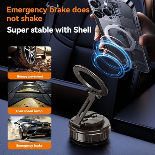 Car Phone Mount for Magsafe, 360 Degree Rotation Dashboard Vacuum Magnetic Phone Holder, Foldable Suction Cup Car Phone Mount for All Smart Phone and Vehicle, Silver – Enhanced Compatibility and Speed