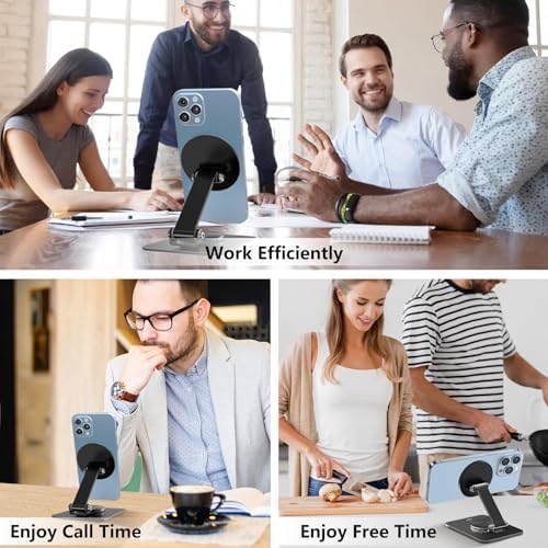 Magnetic Phone Stand Compatible with MagSafe for iphone16, Phone Stand for Desk with 360°Rotation Base, Adjustable Height to 6.1 inch, Compatible for MagSafe Case and iPhone 16/15/14/13/12 – Enhanced Compatibility and Speed