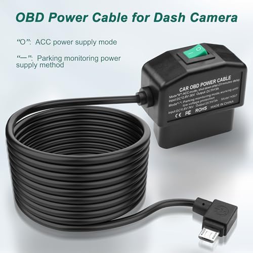 MEIRIYFA OBD OBD2 Power Cable for Dash Camera OBD to USB Type C Right Angle Hardwire Charger 90° Degree Wire Cord,12V-24V to 5V 3A 24 Hours Surveillance/Acc Mode with Switch Button (USB Type C) – Enhanced Compatibility and Speed