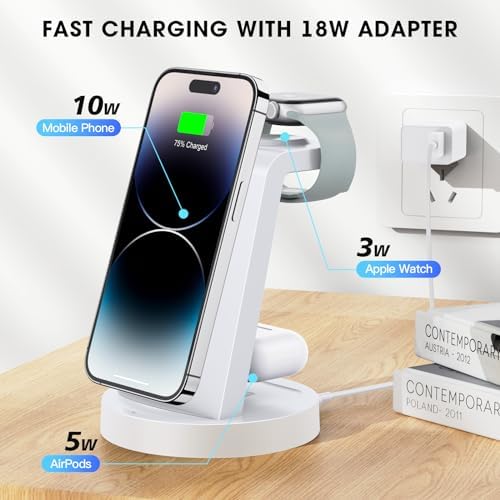 Sleek 3-in-1 Wireless Charging Station for i Phone & Apple Watch – Fast Charging Dock for Air Pods 11-16, Pro Max Models – Stylish Rose Finish & Space-Saving Design for Efficient Device Organization