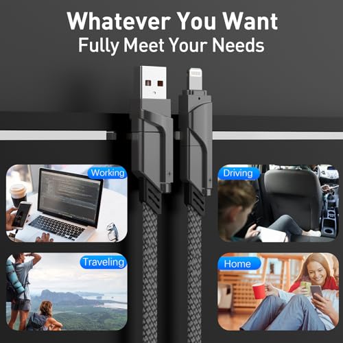 4-in-1 USB C Charging Cable: 60 W Fast Charge & 4 ft Versatile Connector for i Phone 15 Pro, Samsung Galaxy, Google Pixel, Laptops & Tablets – Streamlined Power Solution for All Your Devices