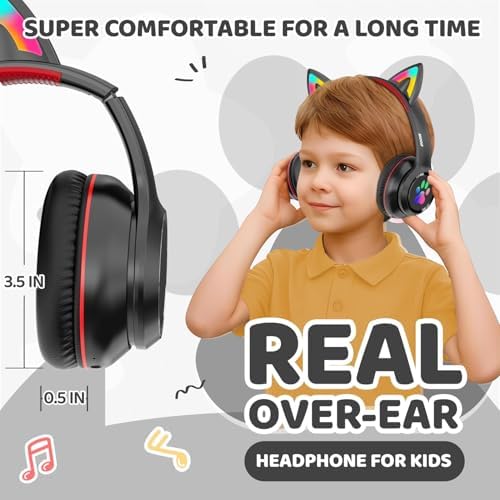 MIDOLA Cat Ear Bluetooth 5.3 Wireless Headphones for Kids – 60-Hour Playtime, Fun LED Illumination, Travel-Friendly Foldable Design with Integrated Microphone – Ideal for Music, Gaming, and Movies on the Move in Stylish Blue