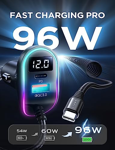 Rapid Charge Dual-Port USB-C Car Charger for Samsung Galaxy & i Phone 15 – 96 W High-Speed Power Delivery & QC 3.0 Adapter for Seamless Multi-Device Charging in Your Vehicle – Enhanced Safety & Compact Design for Ultimate Convenience