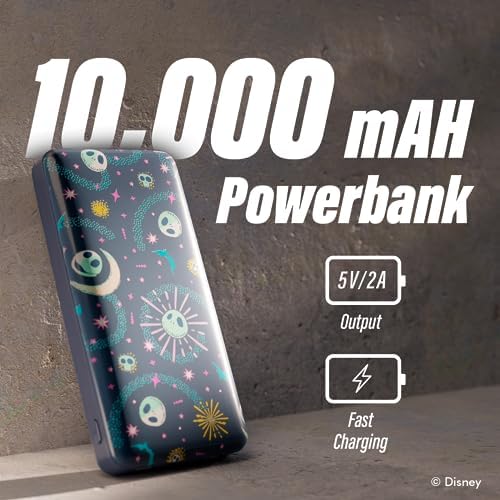 Tim Burton’s The Nightmare Before Christmas Jack Skellington 10,000 m Ah Portable Power Bank – Universally Compatible USB Charger for Phones & Tablets – Perfect Gift for NBC Enthusiasts – Fast Charging & Stylish Design for On-the-Go Power
