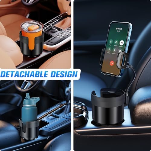 Car Cup Holder Phone Holder, Universal Adjustable Cell Phone Cup Holder Expander for Car, Fits All 4.0-7.0 Inches Smartphones, Most Bottles 20-40 oz, Black – Enhanced Compatibility and Speed
