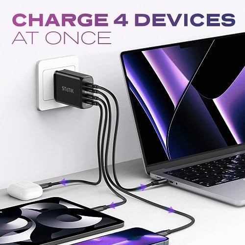 STATIK 100 W Ga N Fast Charger Block – Triple USB-C Ports for High-Speed Charging | Universal Compatibility with Mac Book, i Phone, Samsung, and Laptops | Compact Design for Efficient Power Delivery and Safety Features