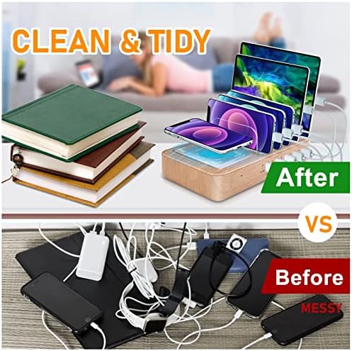 Advanced 2025 Multi-Device Wireless Charging Station: Ultimate USB Charging Dock for Seamless Apple and Android Compatibility, Family-Friendly Organizer with Six Fast-Charge Cables, Stylish Design for Home or Office, Smart Charging Technology for Efficient Power Management