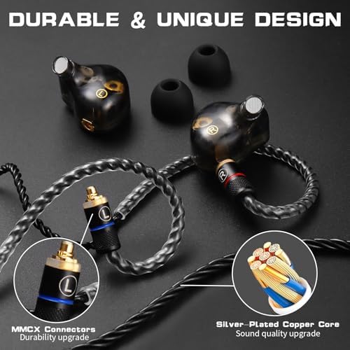 Premium Hi-Fi Dual Driver In-Ear Monitor Earbuds with Detachable Cable – Noise-Canceling Headset for Musicians, Singers & Audiophiles | Elegant Wood Grain Design for Superior Sound Isolation and Versatile Compatibility