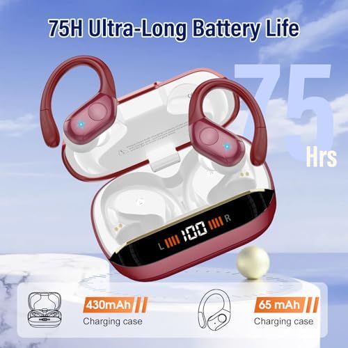 Advanced Bluetooth 5.4 Wireless Earbuds with Deep Bass – 75 Hours Playtime, IP7 Waterproof Sports Earphones Featuring Ergonomic Earhooks, LED Battery Display, and 4 ENC Microphones for Enhanced Sound Quality and Clear Calls – Perfect for Fitness Enthusiasts and Music Lovers in Sleek Black