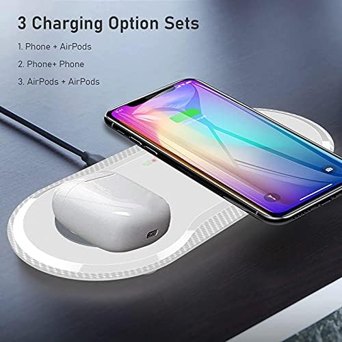 Vchiming 30 W Dual Wireless Charging Station – Fast 2-in-1 Qi Charger for i Phone & Galaxy with Air Pods Compatibility – Elegant White Design with Type C Connectivity for Effortless Charging Anytime, Anywhere