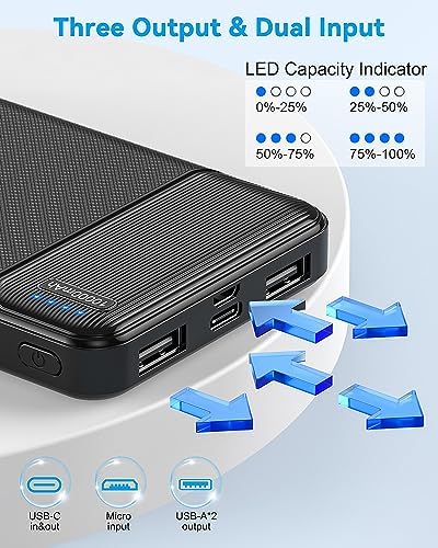 Dual 10,000 m Ah Portable Power Bank Set – Ultra-Slim USB-C Fast Charging Chargers for i Phone, Android, Google Devices – Triple-Port External Battery Pack for Safe, All-Day Use on the Go with Enhanced Compatibility and Lightweight Design