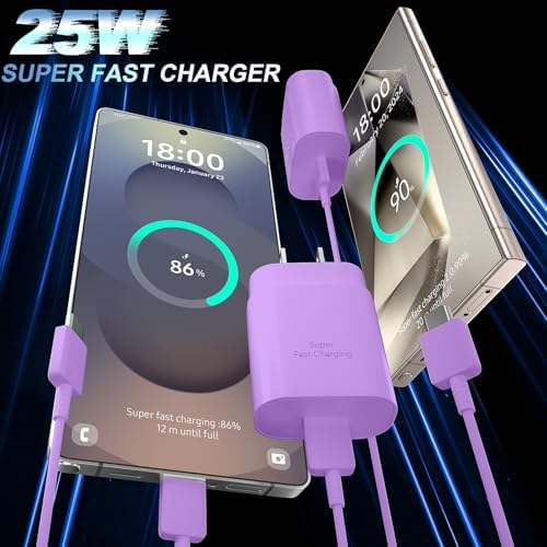 25 W Ultra-Fast Samsung Charger with 6.6 FT USB-C Cable | Rapid Charging Solution for Galaxy S25/S24/S23/S22/S21/Note Series | High-Speed Performance & Safety Features for On-the-Go Users | Ideal for Travel & Everyday Use | Boost Your Device’s Battery Life Effortlessly