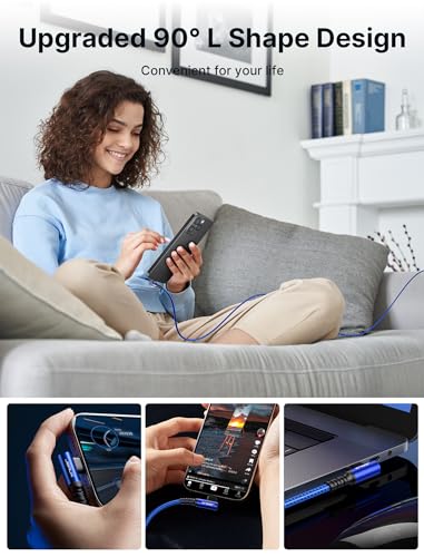 JSAUX 100 W USB C Cable 2-Pack – 10 FT Right-Angle Charging Cords with Fast Data Transfer for i Phone 16, Samsung Galaxy, i Pad & Mac Book – Durable & Flexible Design for Effortless Charging in Tight Spaces