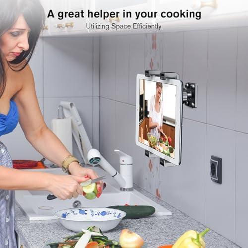 PLDHPRO Heavy Duty Adjustable Tablet Holder Mount for Vehicles and Workstations – Universal Drill Base Compatible with i Pad, i Phone, Surface, Kindle, Samsung Galaxy Tab (5.1-15.6 inch) – Maximum Stability for Safe Navigation and Easy Access in Trucks, Desks, and Kitchens