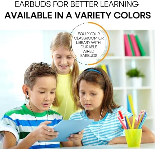 Bulk Earbud Headphones 50-Pack – Premium Wired Earphones for Classrooms & Group Learning, Exceptional Durability & Sound Quality, Perfect for Kids, Teens & Adults – Versatile Comfort for Family Activities & Educational Use (Black)