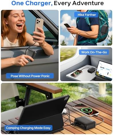 Compact 10,000 m Ah USB-C Power Bank with Retractable Cable – Fast Charging Dual Output Battery Pack for Android Devices, TSA-Compliant Travel Charger with Built-In Safety Features and Convenient Carry Loop for On-the-Go Power