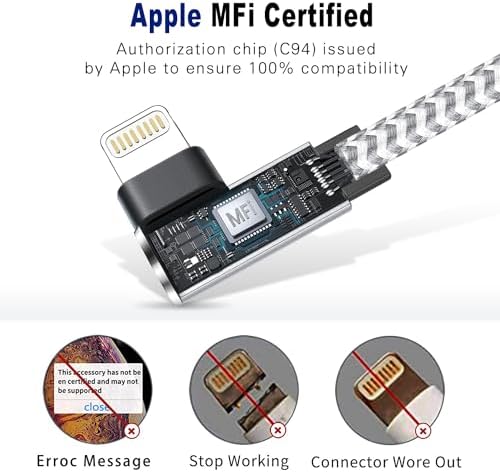 6 FT USB C to Lightning Cable 2-Pack – MFi Certified Fast Charging with 90-Degree Connector | Durable Nylon Braided Design for i Phone 14/13/12/11 Pro Max, XR, XS, i Pad & More | Optimal Performance & Enhanced Compatibility