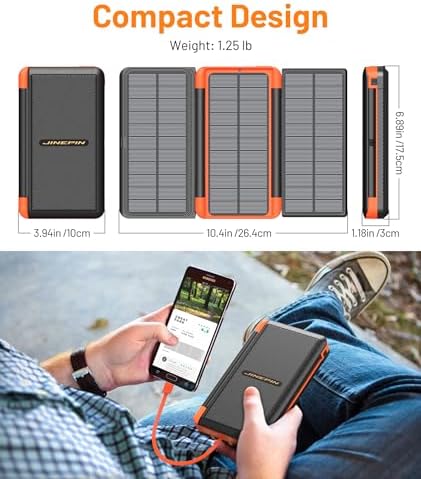 Ultimate 46,800 m Ah Solar Power Bank with 4 Built-In Cables and 3 Foldable Solar Panels – PD20 W Fast Charging Portable Charger with LED Display and SOS Camping Light for Outdoor Adventures and Emergency Use