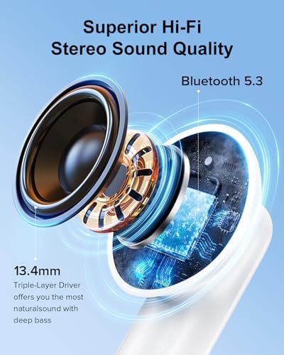Sleek Rose Gold Wireless Earbuds with Bluetooth 5.3 | 42-Hour Long Battery Life & IPX7 Waterproof Design | Premium Noise Cancelling Earphones for Exceptional Audio | Intelligent LED Display for Seamless Connectivity on i OS & Android