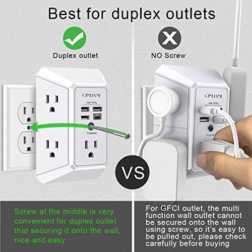 QINLIANF 5-Outlet USB Wall Charger with Surge Protection – 4 USB Ports (4.8 A Total) Power Strip Extender, 3-Sided Design for Easy Access, 1680 J Surge Defense, Compact Multi-Plug Adapter for Home, Travel, and Office Use – Elevate Your Charging Experience with Versatile Compatibility and Safety