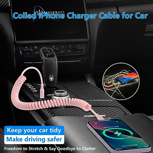 Revolutionize Your Charging Experience with the MFi Certified Pink Coiled i Phone Lightning Cable – 3 FT USB C to Lightning Car Charger for Fast Data Sync and Enhanced Compatibility with i Phone 14, 13, 12, 11 Pro Max, Mini, SE, XS, XR, X, 8, 7, 6, 5 – Tangle-Free and Stylish Accessory for On-the-Go Connectivity