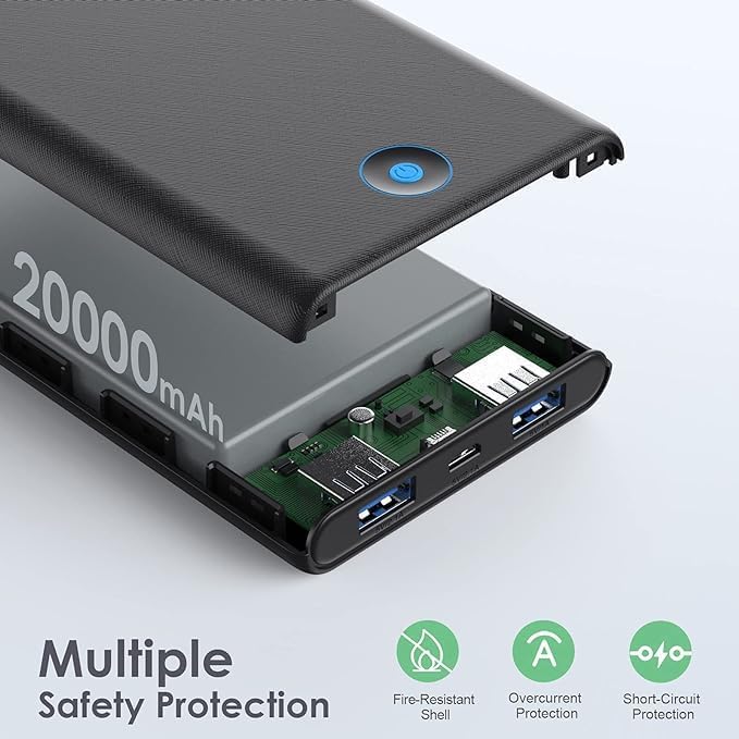 Ultra-Slim 20,000 m Ah Power Bank Duo – Fast Charging Portable Charger with Dual USB Outputs for i Phone 16/15/14/13/12/X and Samsung S24/S23 – Lightweight External Battery Pack for On-the-Go Power Solutions