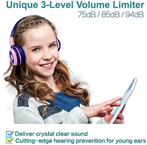 Elevate Your Child’s Audio Adventure with SIMOLIO Kids Bluetooth Over-Ear Headphones – Volume-Limiting Safety (75 d B, 85 d B, 94 d B), Lightweight & Foldable Design for Easy Travel, Adjustable Fit for Growing Ears, Built-in Mic for Online Learning – Stylish, Durable & Perfect for Music, Movies & Educational Content – The Ultimate Listening Companion for Young Explorers