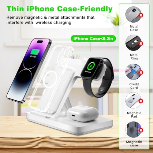 3-in-1 Fast Wireless Charging Station for i Phone 8-16, Apple Watch Series 2-10/Ultra/SE & Air Pods Pro – Sleek Multi-Device Charger for Home and Office, Tangle-Free Power Solution with Enhanced Safety Features