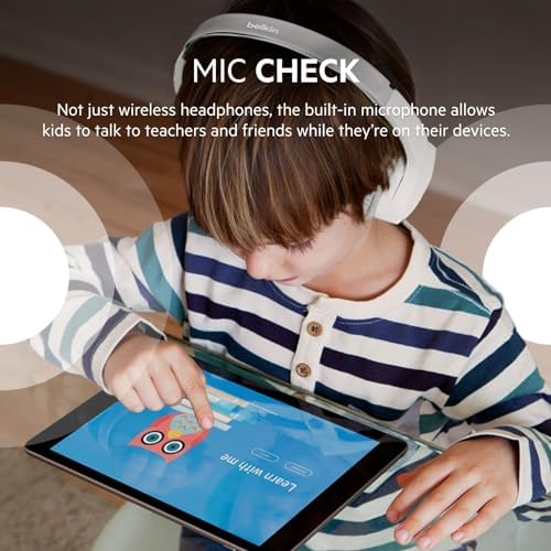 Belkin Sound Form Mini Kids Wireless Bluetooth Headphones – Safe 85 d B Volume Control, 30-Hour Playtime, Built-In Microphone – Lightweight On-Ear Style for i Phone, i Pad, Fire Tablet & More – Ideal for Learning, Entertainment & Safe Listening