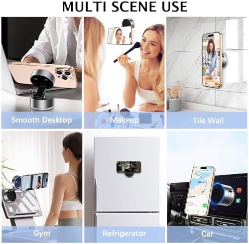Telaso Vacuum Suction Magnetic Phone Holder, Retractable and 360° rotationStrong Suction Cup Magnetic Hands-Free Car Phone Stand for Magsafe for All Smartphones, All Cars Home Office Gym, Space Grey – Enhanced Compatibility and Speed