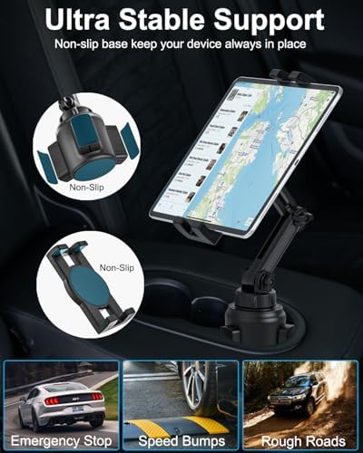 Ultimate Woleyi Cup Holder Car Tablet Mount – 360° Rotating Adjustable Stand for i Pad Pro, Air, Mini & Galaxy Tabs – Secure & Versatile Cradle for 4.7-13″ Devices – Hands-Free Navigation & Entertainment Solution for Cars and Trucks