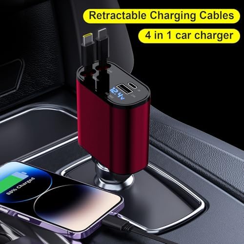 Ultimate 4-in-1 Retractable Car Charger for Galaxy & Pixel Devices – 60 W Fast Charging with Dual USB Ports and Tangle-Free Cable Design for Enhanced Convenience and Performance
