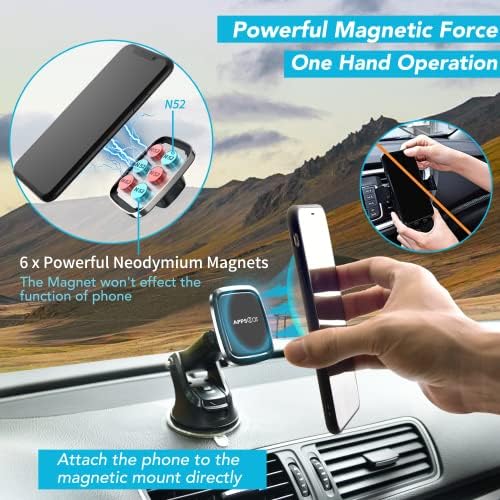 Transform Your Drive with the APPS2 3-in-1 Magnetic Car Phone Mount: Versatile Dashboard, Windshield, and Air Vent Holder for All Smartphones – Unmatched Stability with 6 Powerful Magnets and Easy Installation for Enhanced Safety and Convenience on the Road