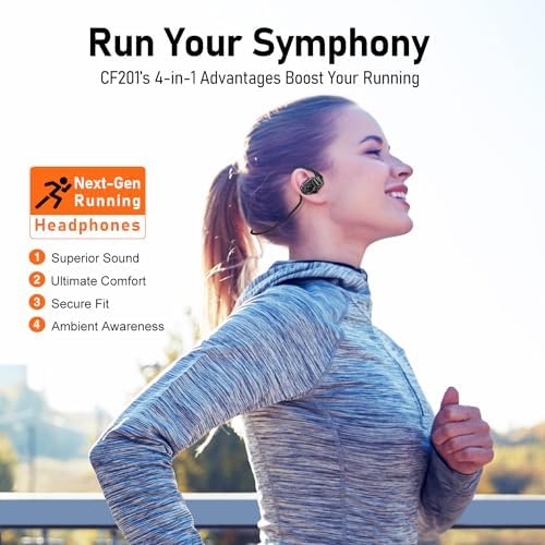 Revolutionize Your Workout with Open Comfy CF201 Bluetooth Headphones – Lightweight Open-Ear Design for Ultimate Ambient Awareness and Premium Sound – Perfect Wireless Earbuds for Running, Gym, and Outdoor Adventures – Sleek White Aesthetic for Style and Safety
