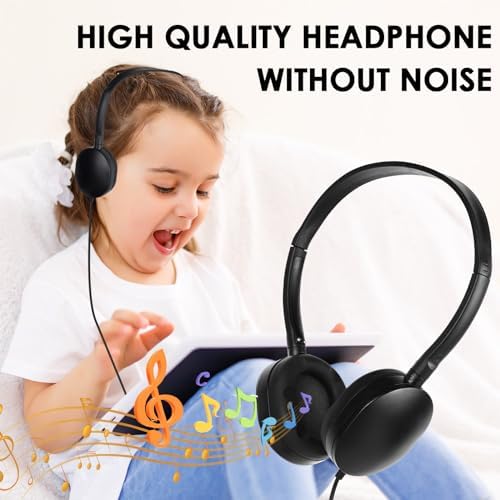 Bulk 24-Pack Kids Classroom Headphones – Durable Wired Earphones with Adjustable Headband for Enhanced Learning Environments (Black) – Ideal for Group Activities and Student Engagement