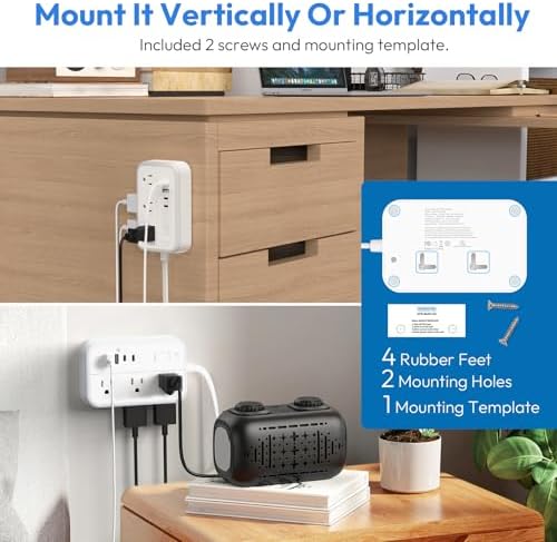 NTONPOWER 6-Outlet Surge Protector Power Strip with 4 USB Charging Ports, Including 2 USB-C Fast Chargers, 5-Foot Flat Plug Extension Cord for Home, Office & Dorm Room – Ultimate Device Protection & Space-Saving Solution